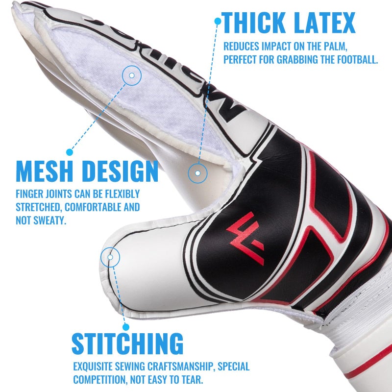 Malker Soccer Goalie Gloves Goalkeeper Gloves with Fingersave and Double Wrist Protection, Strong Grip Goalkeeper Gloves for Youth&Adult Size 9 (White) - Image 3